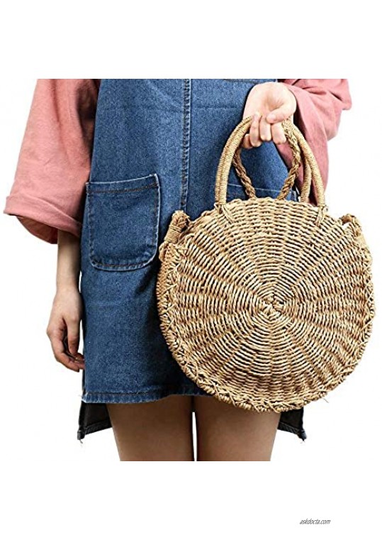 Womens Straw Bag Round Rattan Crossbody Bag Handwoven Natural Summer Beach Shoulder Bag