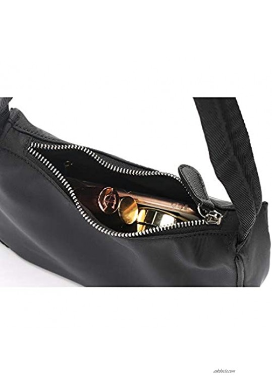 YIUOR Retro Mini Shoulder Bag for Women 90’s Classic Small Nylon Handbag Lightweight Clutch Purse Underarm bag with Zipper
