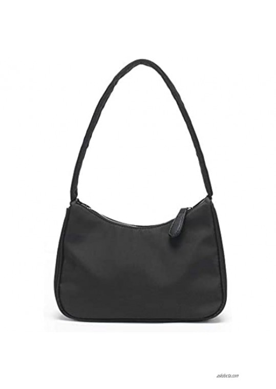 YIUOR Retro Mini Shoulder Bag for Women 90’s Classic Small Nylon Handbag Lightweight Clutch Purse Underarm bag with Zipper
