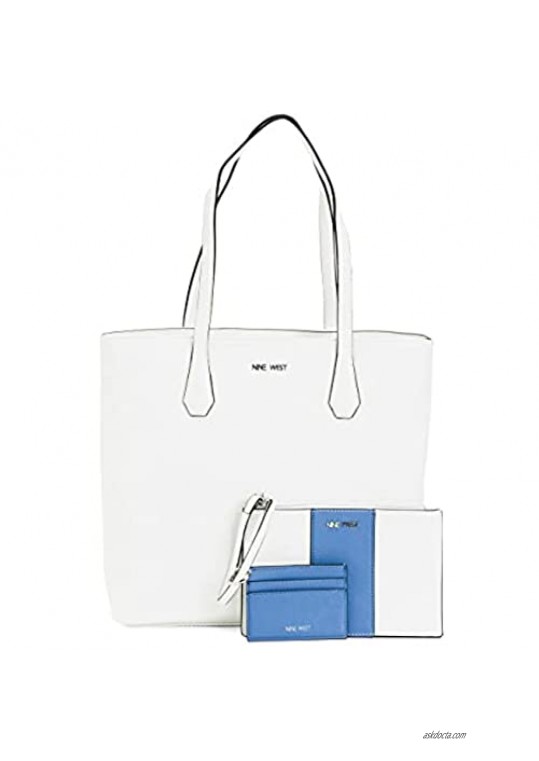 New Nine West Logo Purse Bag Card Case Wristlet 3 Piece Set White Blue Accents