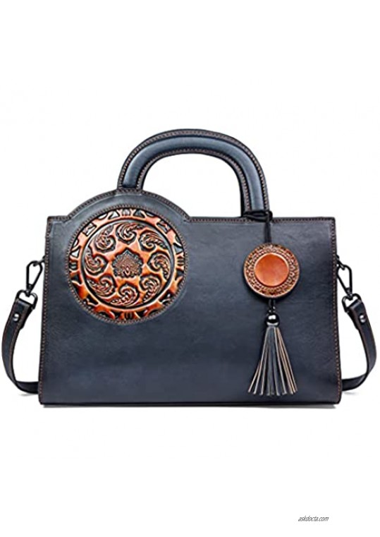 Retro Leather Handbag for Women Well Organized Mandala Totem Crossbody Bag