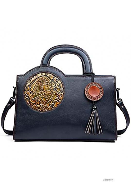 Retro Leather Handbag for Women  Well Organized Vintage Girl Totem Crossbody Bag