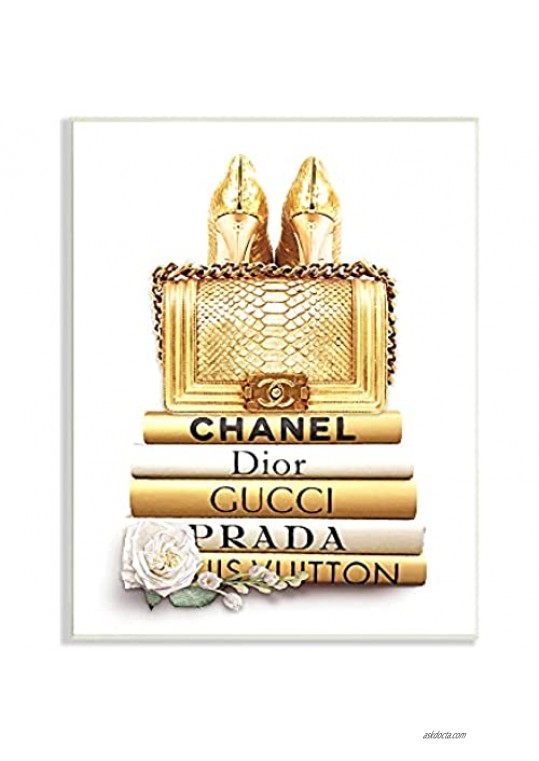 Stupell Industries Divine Golden Fashion Purse on Glam Designer Bookstack  Designed by ROS Ruseva Wall Plaque  Gold