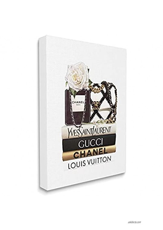 Stupell Industries Elegant Glam Fashion Floral Bag on Bookstack  Designed by ROS Ruseva Canvas Wall Art  Off-White