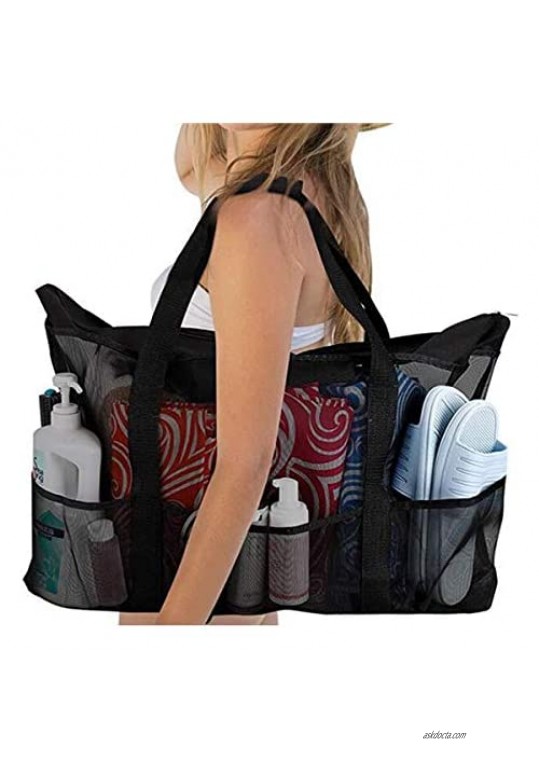 Baitaihem Mesh Heavy Duty Large Beach Bag 27.5 Oversized Carry Tote Bag for Towels Toys Family Pool Family Picnic Black
