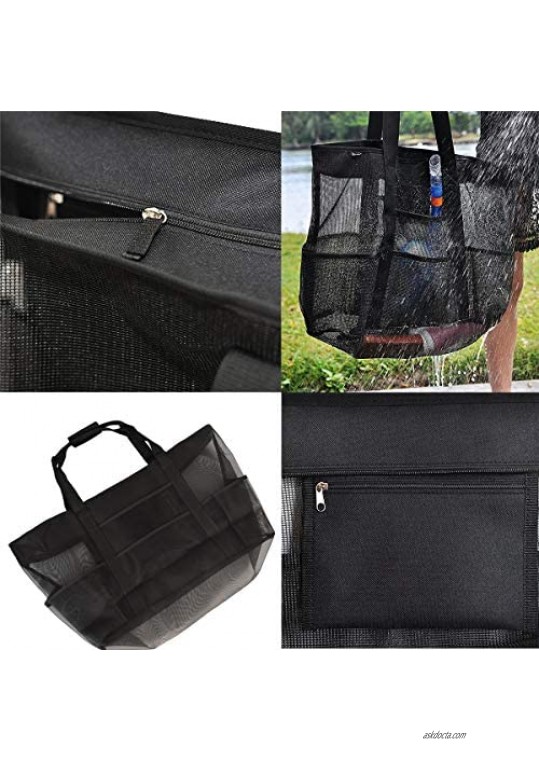 Baitaihem Mesh Heavy Duty Large Beach Bag 27.5 Oversized Carry Tote Bag for Towels Toys Family Pool Family Picnic Black