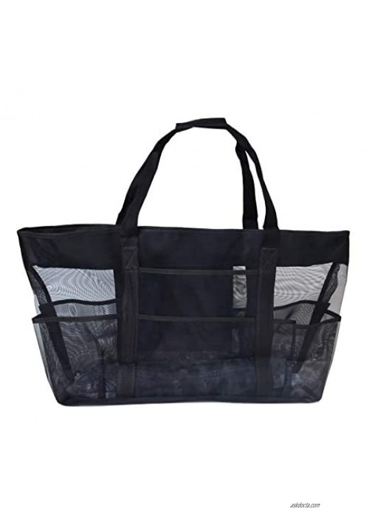 Baitaihem Mesh Heavy Duty Large Beach Bag 27.5" Oversized Carry Tote Bag for Towels Toys Family Pool Family Picnic  Black