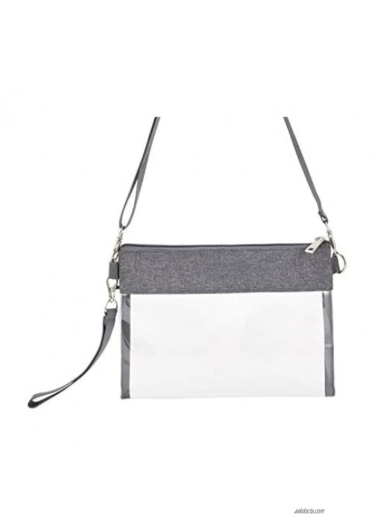 Clear Crossbody Purse Bag - Stadium Approved Clear Tote Bag with Adjustable Shoulder Strap (Grey)