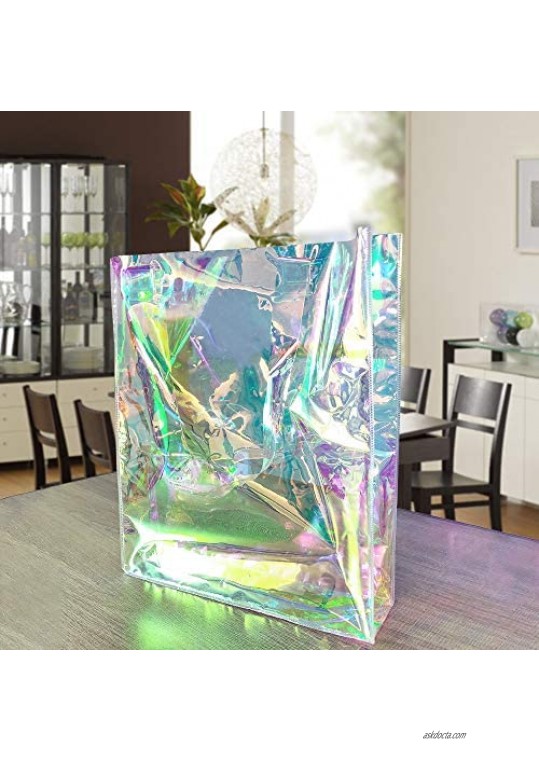 Clear Tote Bags Holographic Rainbow Work Bag Multi-Use Big Capacity Shoulder Handbag for Shopping Gym Sports Security Travel Beach