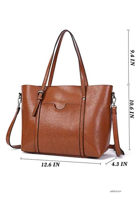 Dreubea Women’s Soft Leather Handbag Big Capacity Tote Shoulder Crossbody Bag Upgraded
