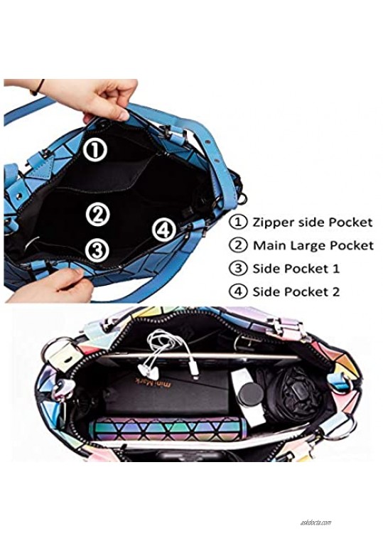Harlermoon Geometric Handbag Luminous Women Tote Bag Holographich Purses and Handbags Flash Reflactive Shoulder bag for Women
