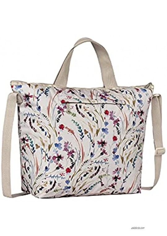 LeSportsac Windswept Floral Deluxe Easy Carry Tote Crossbody + Top Handle Handbag Style 2431/Color F802 Romantic & Colorful Wispy Watercolor Style Floral Neutral Ivory Bag & Trim