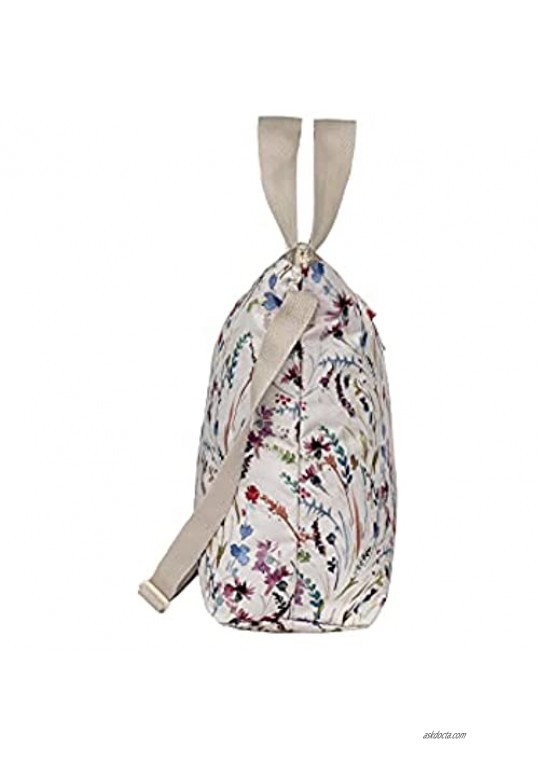 LeSportsac Windswept Floral Deluxe Easy Carry Tote Crossbody + Top Handle Handbag Style 2431/Color F802 Romantic & Colorful Wispy Watercolor Style Floral Neutral Ivory Bag & Trim