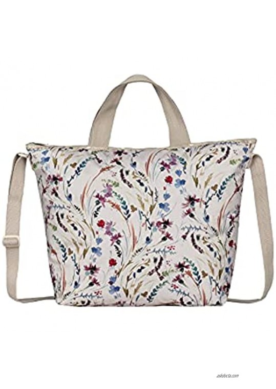 LeSportsac Windswept Floral Deluxe Easy Carry Tote Crossbody + Top Handle Handbag  Style 2431/Color F802  Romantic & Colorful Wispy Watercolor Style Floral  Neutral Ivory Bag & Trim