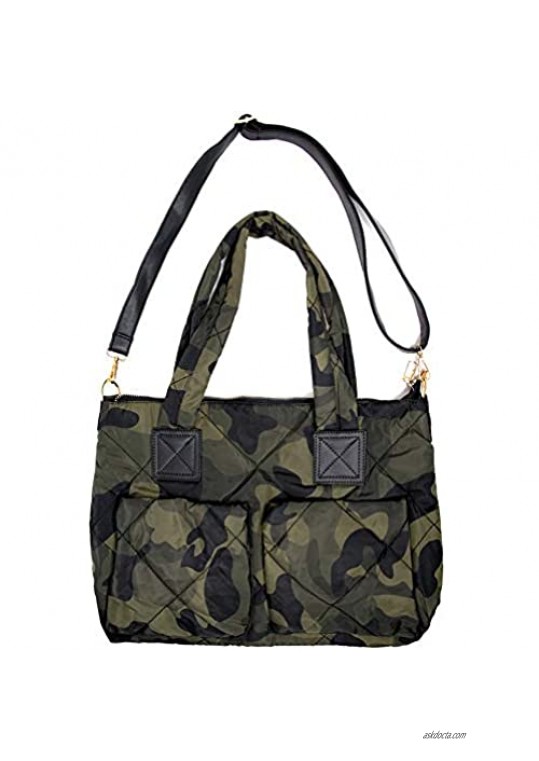 Me Plus Women Fashion Green Camouflage Quilted Puffer Shoulder Bag Crossbody Tote Bag