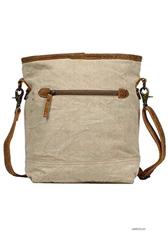 Myra Bag Tribal Stripe Front Pocket Upcycled Canvas & Cowhide Leather Shoulder Bag S-1232 Brown One Size