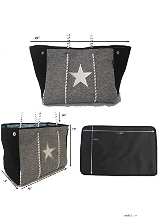 Neoprene Gray Star Large Beach Tote Womens XLarge Totes Bags Sports Travel Gym Studio Office School Pool Women Teen Girls Family Baby Teacher Bag Catchall by Dallas Hill