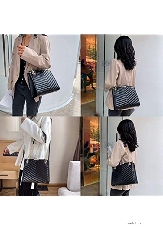 Quilted Shoulder Bag black leather handbag designer Crossbody tote purse with Chain Strap for women