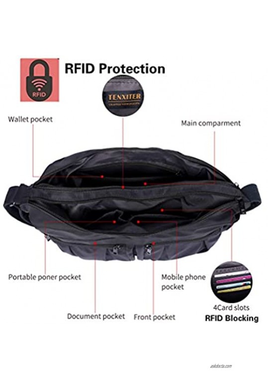 RFID Blocking Crossbody Bags for Women Lightweight Nylon Shoulder Bag Water Resistant Travel Purses Multi Pocket Work Bag