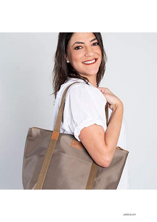 Waterproof Nylon Tote Bag - Shopper Handbag Shoulder Bag for Women - Spacious Purse by FVM - Zipper Anti Theft Pockets