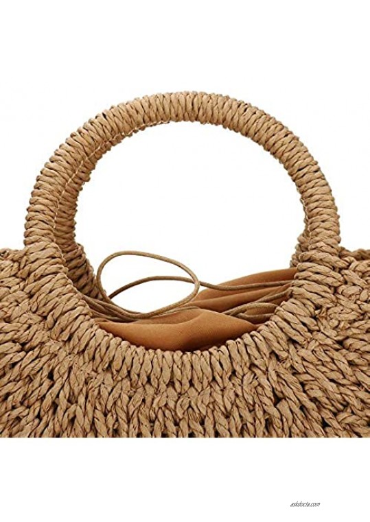 Women Summer Beach Bag Straw Handbag Top Handle Big Capacity Travel Tote Purse Hand Woven Straw Large Hobo Bag