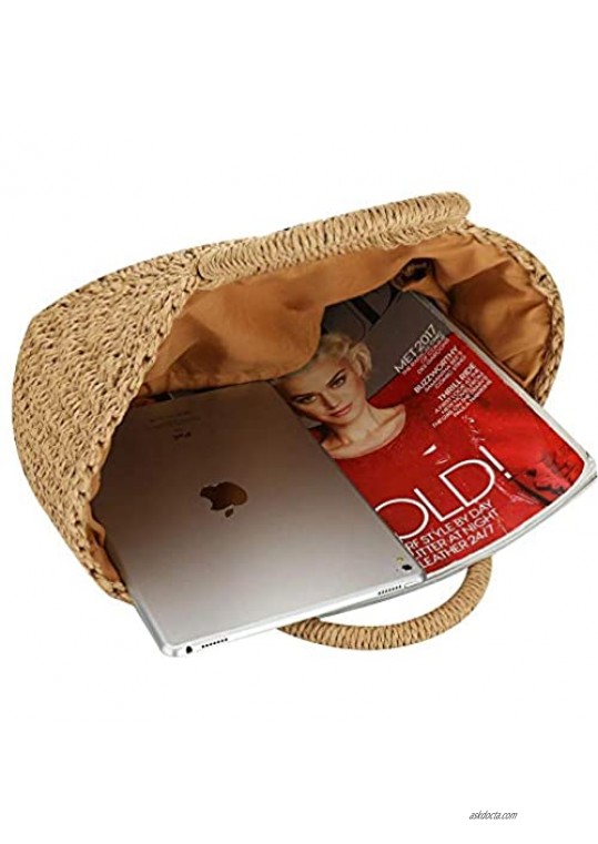 Women Summer Beach Bag Straw Handbag Top Handle Big Capacity Travel Tote Purse Hand Woven Straw Large Hobo Bag