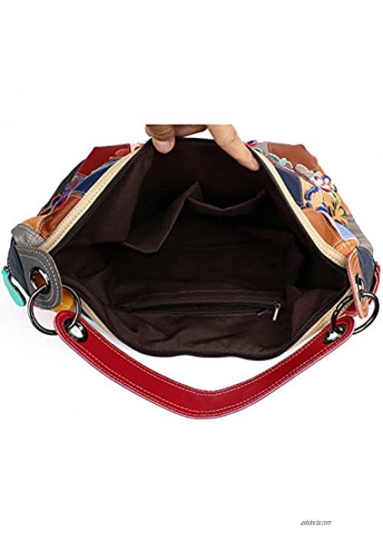 Women’s Genuine Leather Multicolor Floral Shoulder Bag Handbag Colorful Purses