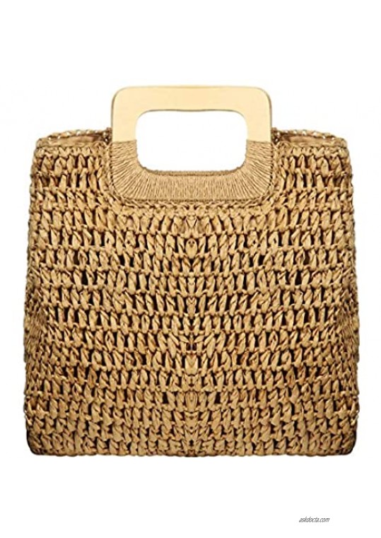 Womens Straw Tote Bag Handbags Beach Bag Exquisite Woven Fashion Large Rectangle Top Handle Bag Shopper Bag