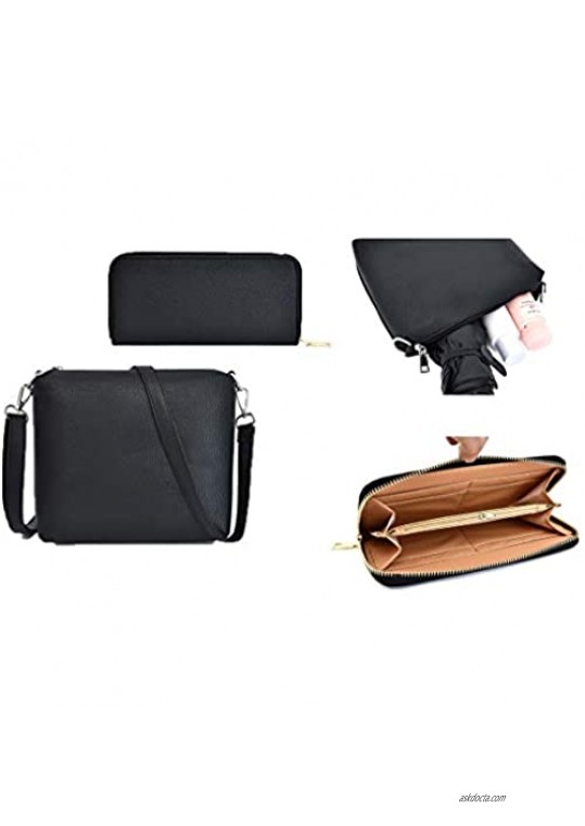 YPuzro Women's PU Leather Handbags and Purse Tote Bag Top Handle Bags + Shoulder Bags + Wallets Set 3Pcs
