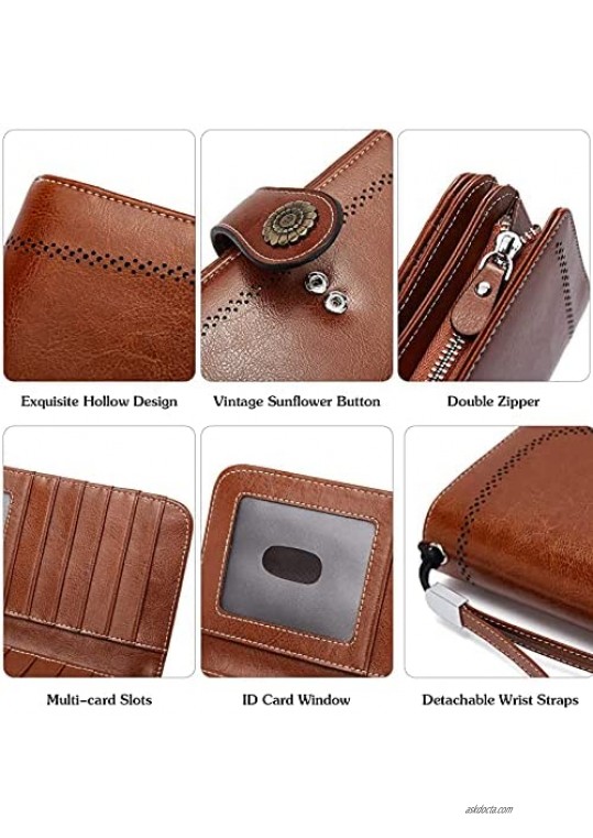BOSTANTEN Wallets for women Genuine Leather RFID Blocking Cards Holder Large Capacity Purses Phone Clutch with Zipper Pocket Wristlet