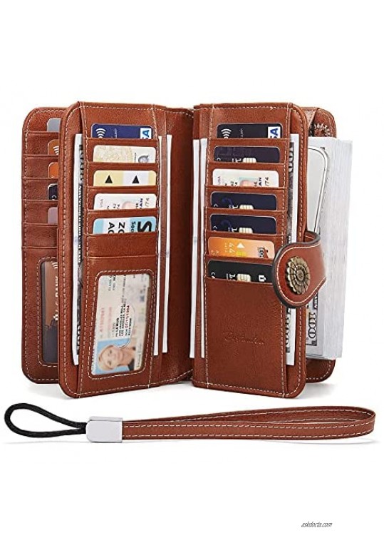 BOSTANTEN Wallets for women Genuine Leather RFID Blocking Cards Holder Large Capacity Purses Phone Clutch with Zipper Pocket Wristlet
