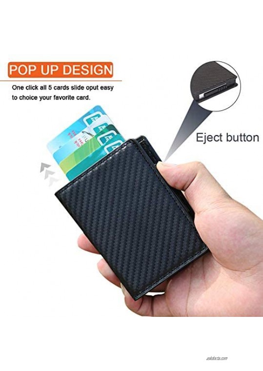 Dlife Wallet with Money Clip RFID Blocking Wallet Minimalist PU Leather Mens Card Wallet Credit Card Holder Contactless Credit Card Protector Automatic Pop-up Card Z-carbon Black