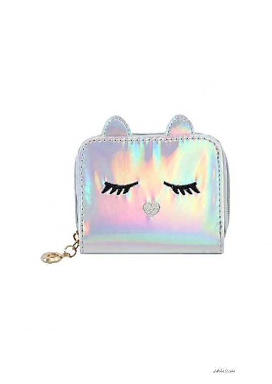 Eilova Orityle Holographic Cat Face Short Wallet Small Coin Purse for Women Girls