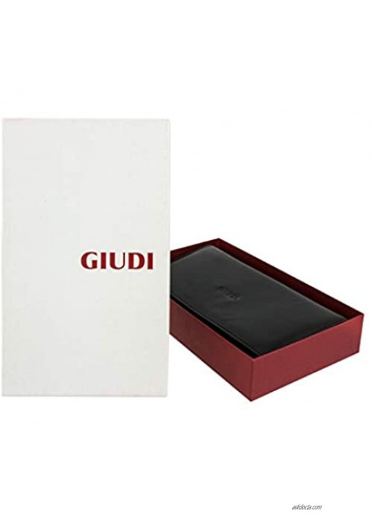 Giudi Elegant Women's Wallet – Made in Italy – Genuine Leather – Extra Capacity Purse for Card Cash Documents – Slim and Comfortable Organizer – Zippered and Button Snap Closure Clutch