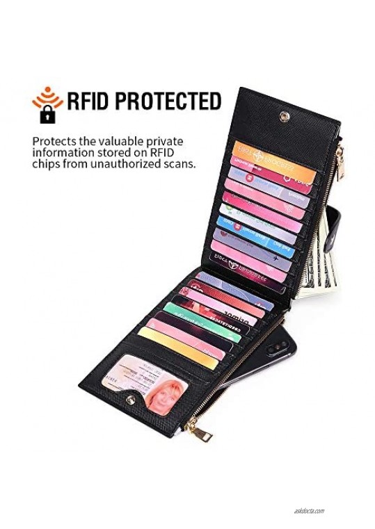 GOIACII Wallets for Women RFID Blocking Bifold Multi Card Case Purse with 2 Zipper Pockets