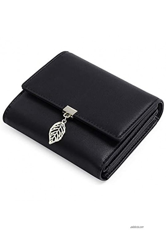 GOIACII Wallets for Women Small PU Leather Leaf Pendant Card Holder Purse With Zipper Pocket