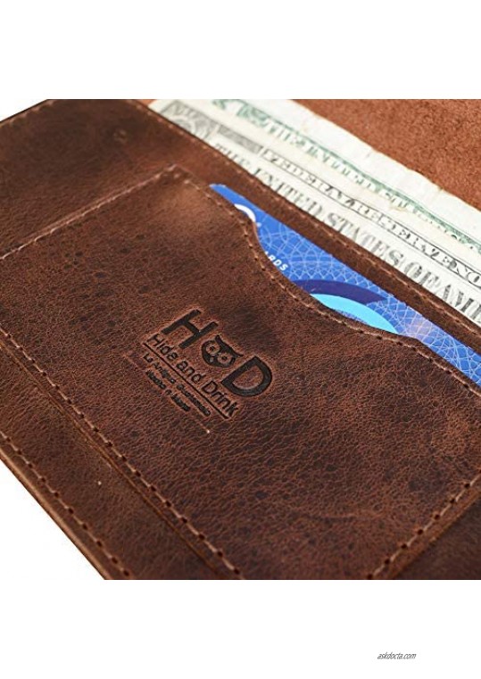Hide & Drink Leather Double Snap Folio Wallet Holds Up to 3 Cards Plus Flat Bills & Coins / Case / Pouch / Accessories Handmade Includes 101 Year Warranty :: Bourbon Brown