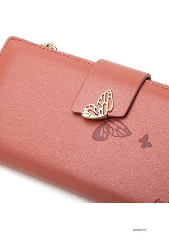 HOYOFO Butterfly Wallet for Women Leather Bifold Wallet Ladies Long Clutch Purse Zipper Credit Card Holder Organizer Black