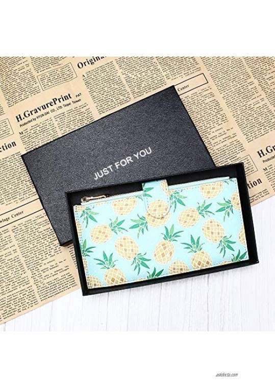KUKOO Wallets for Women RFID Blocking Large Capacity Slim Bifold Multi Card Organizer Wallet with Zipper Pocket Gift Box