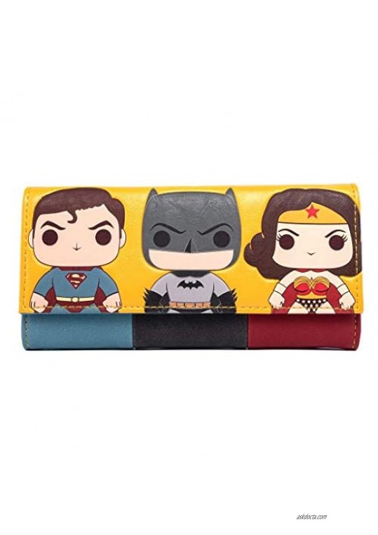Loungefly DC Comics POP Super Trio Superman Batman Wonder Woman Tri-Fold Wallet