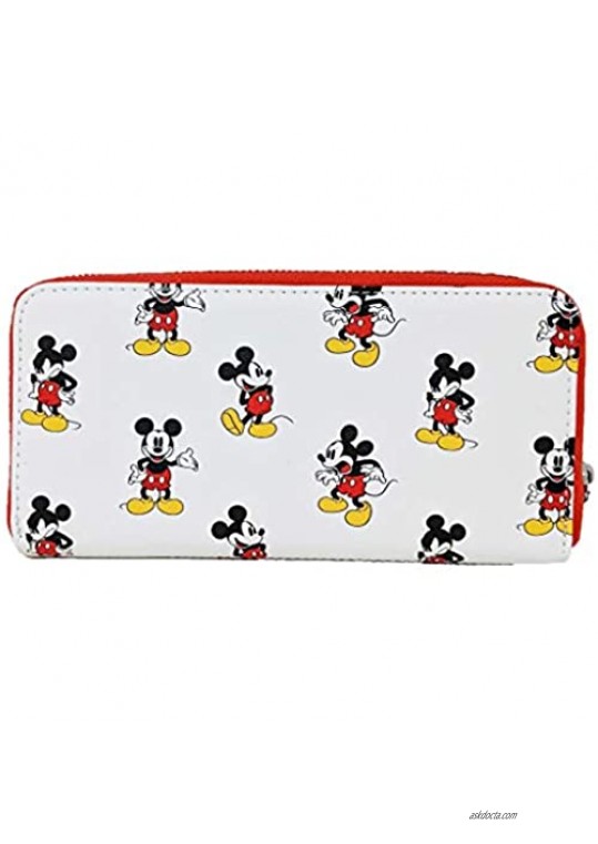 Loungefly Disney Mickey Mouse Many Moods Mickey With Red Trim All Over Print Zip Wallet