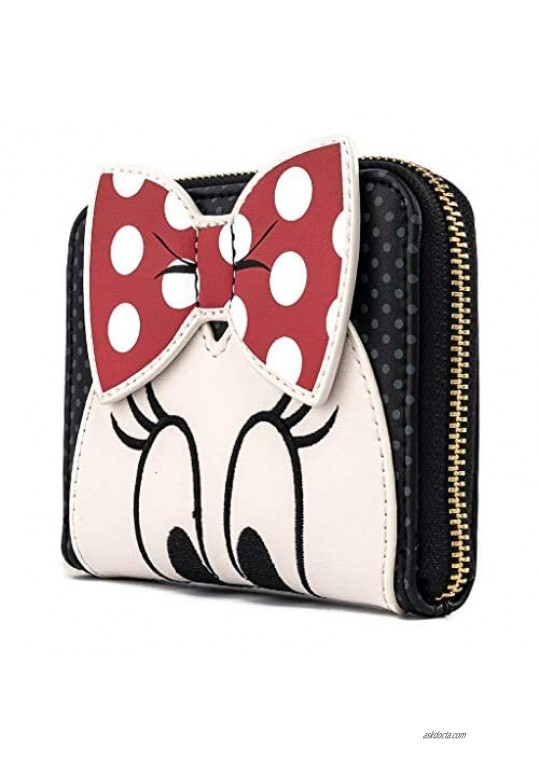 Loungefly Disney Minnie Mouse Face with Bow Faux Leather Zip Around Wallet