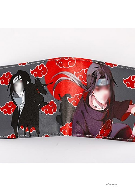 Men Boy Anime Leather Wallet Purse Credit Card Holder with Itachi Lanyard (Itachi)