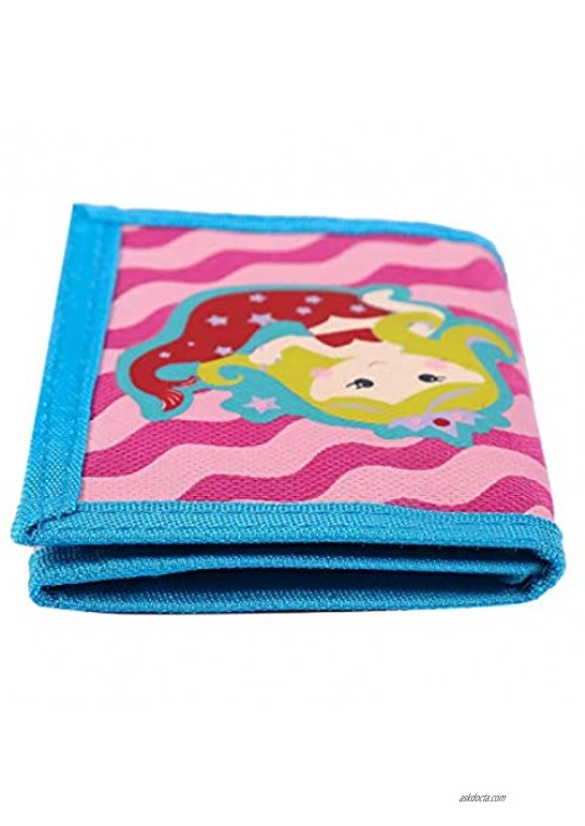RFID Trifold Canvas Outdoor Cartoon Wallet for Kids/Slim Front Pocket Wallet with Zipper (Mermaid)