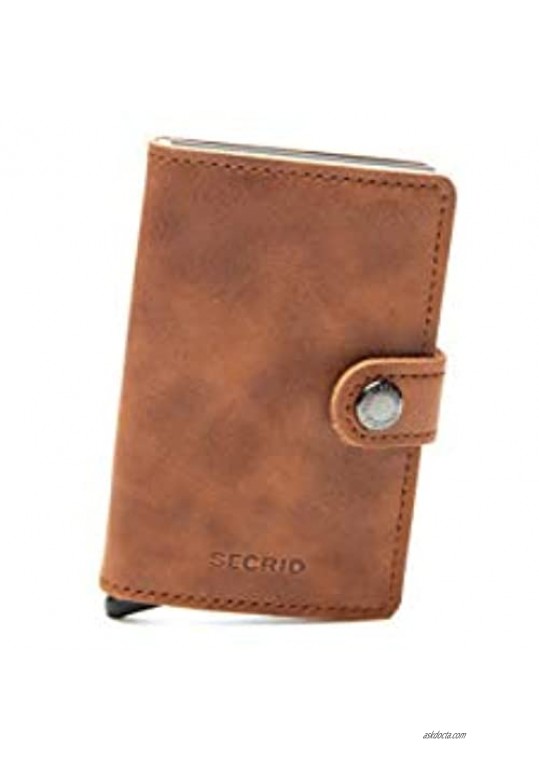 Secrid - Mini Wallet Genuine Cognac Vintage Leather With Silver RFID Safe Card Case for max 12 Cards