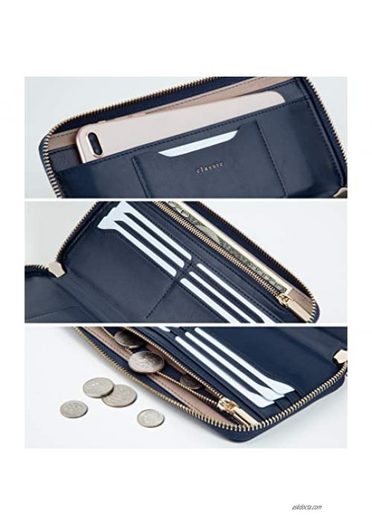SERMAN BRANDS Women's Classic Clutch Wallets for Women RFID Blocking. Purse Card Wallet w. Phone Holder