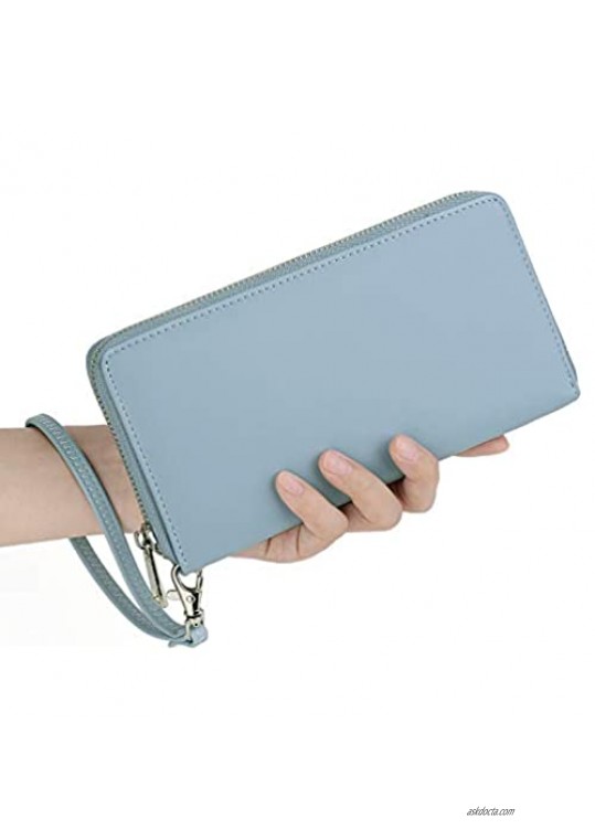 UTO Women Wallet Large Leather Zip Around Card Holder Checkbook Passport Organizer Ladies Travel Clutch with Wristlet