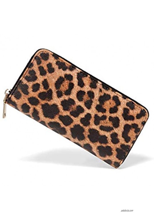 VISATER Leopard Print Wallets for Women Ladies Long Cute Cheetah Animal Zipper Purse Card Case
