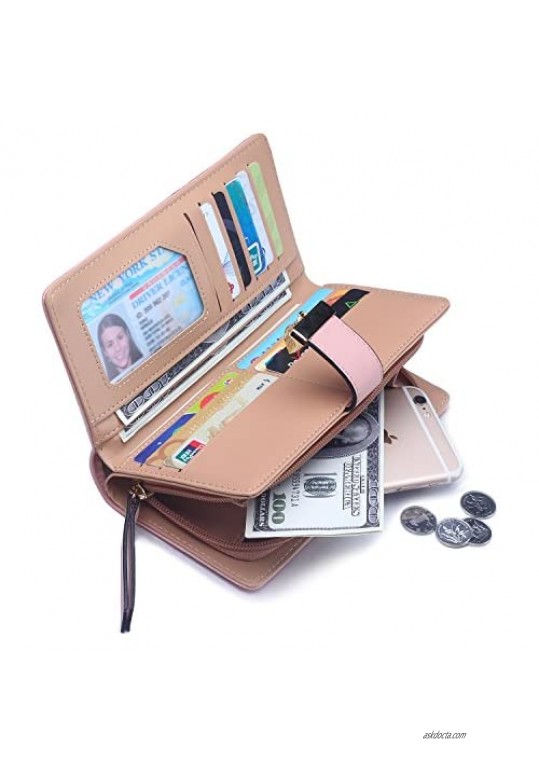 Women's Long Leaf Bifold Wallet Leather Card Holder Purse Clutch Wallet