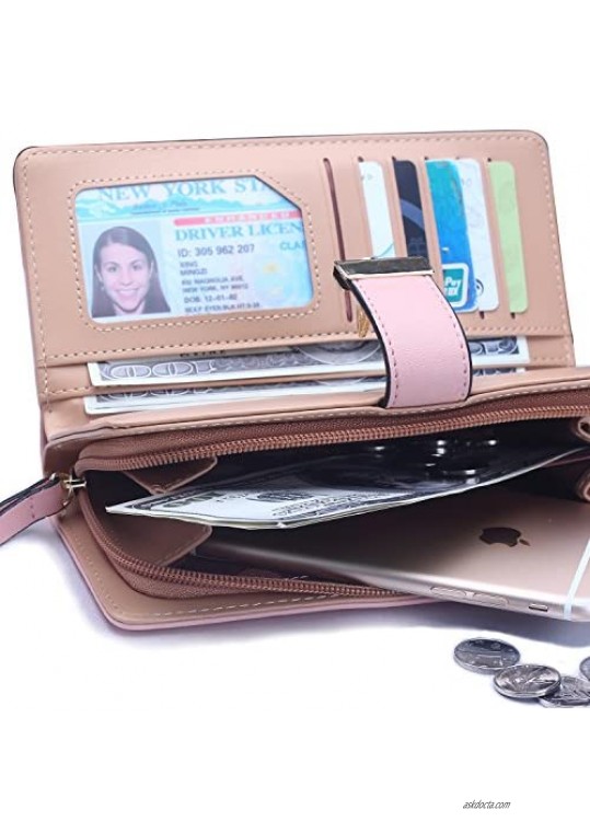 Women's Long Leaf Bifold Wallet Leather Card Holder Purse Clutch Wallet